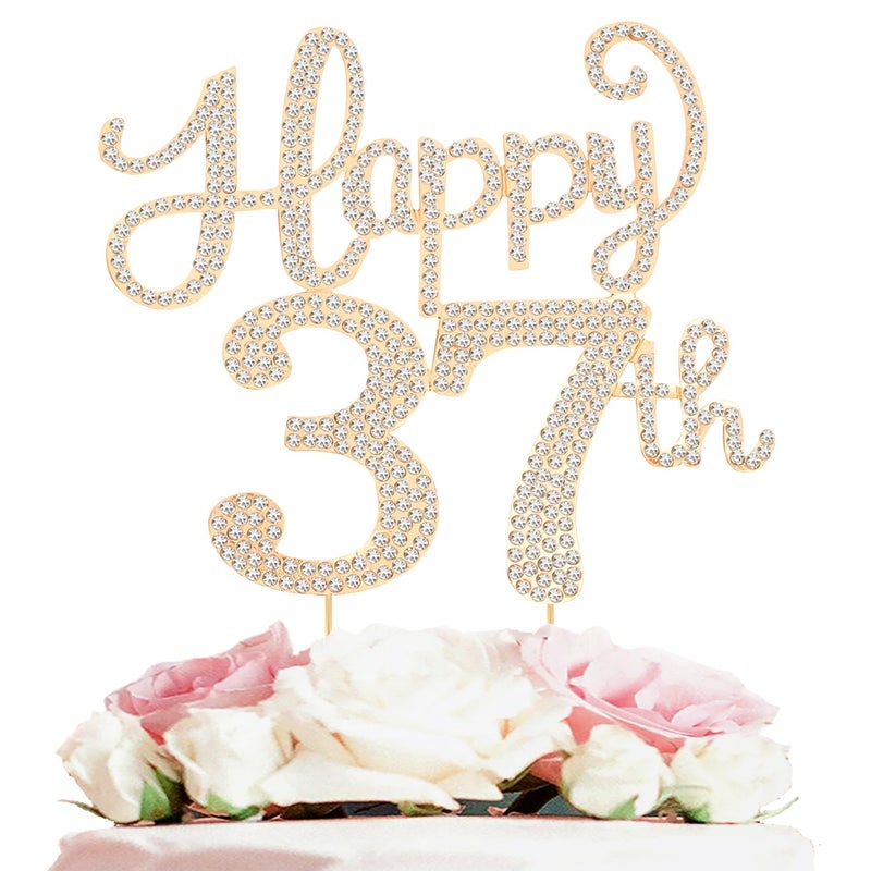 LASKYER Happy 37th Birthday Decorations,37th Birthday Gold Rhinestone Cake Topper - Cheers to 37 Years Old Bday Party Metal Sparkly Cake Centerpieces Sign. - Image 1